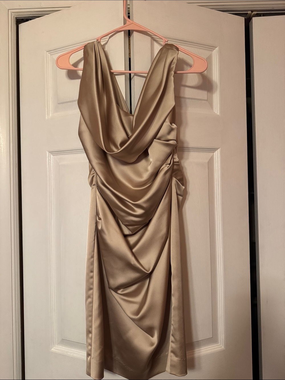 David's Bridal Satin Cowl Midi Dress - Champagne Gold